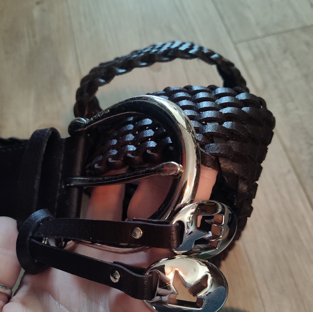 Michael Kors Dark Brown Braided Belt with Silver Buckleichael